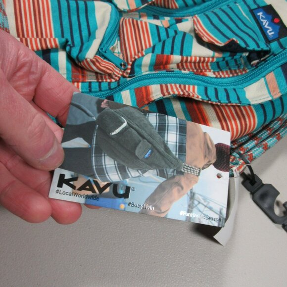 KAVU colorful offwhite striped canvas Banded Rope sling bag 11 x 17  NWT main image 10
